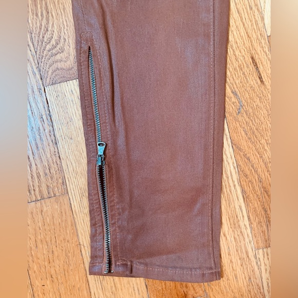 Paige Transcend Luxe Coated Denim Skinny Jeans Sz 25 with Zippered Ankle, Brown - Picture 2 of 9